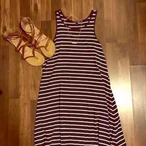 Navy blue striped shift dress